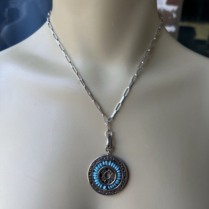 Barse Sterling Silver Turquoise Flower Pendant 925 Link Chain Necklace 16.9g