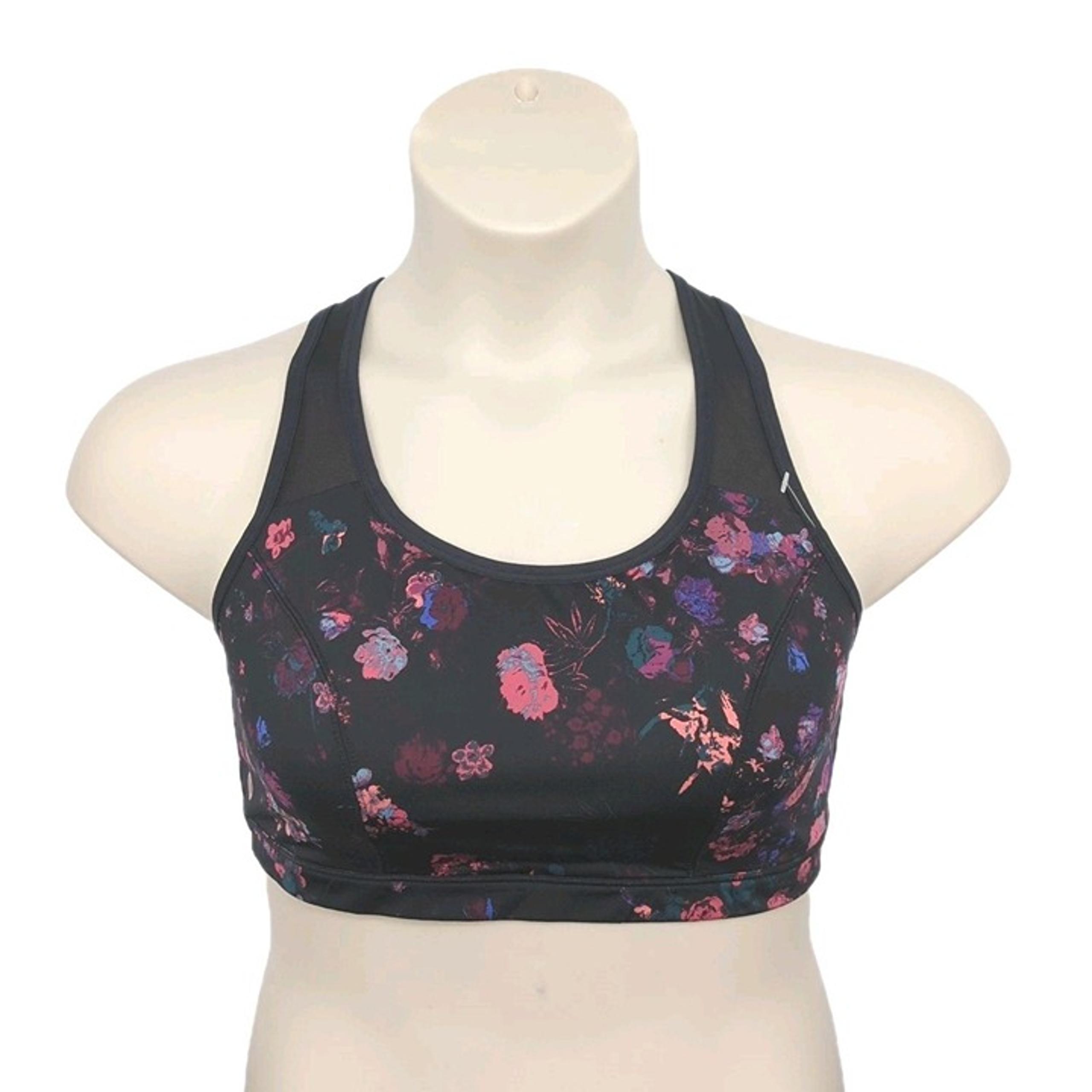 Livi Active Lane Bryant Sports Bra Unlined No Wire Black Floral Print 14 16 XL