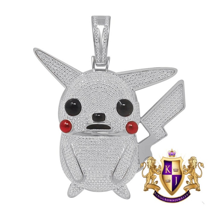 Real Genuine Diamond 0.40 Cwt Pikachu Pendant 10K Gold Over Charm 2.25''