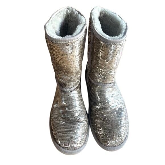 UGG Australia Classic Cosmos Sequin Silver Gold Short Boots Women's 9
