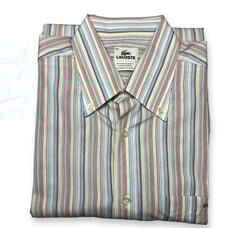 Lacoste Long Sleeve Button Down Shirt Mens 42 Large Multicolor Striped Cotton