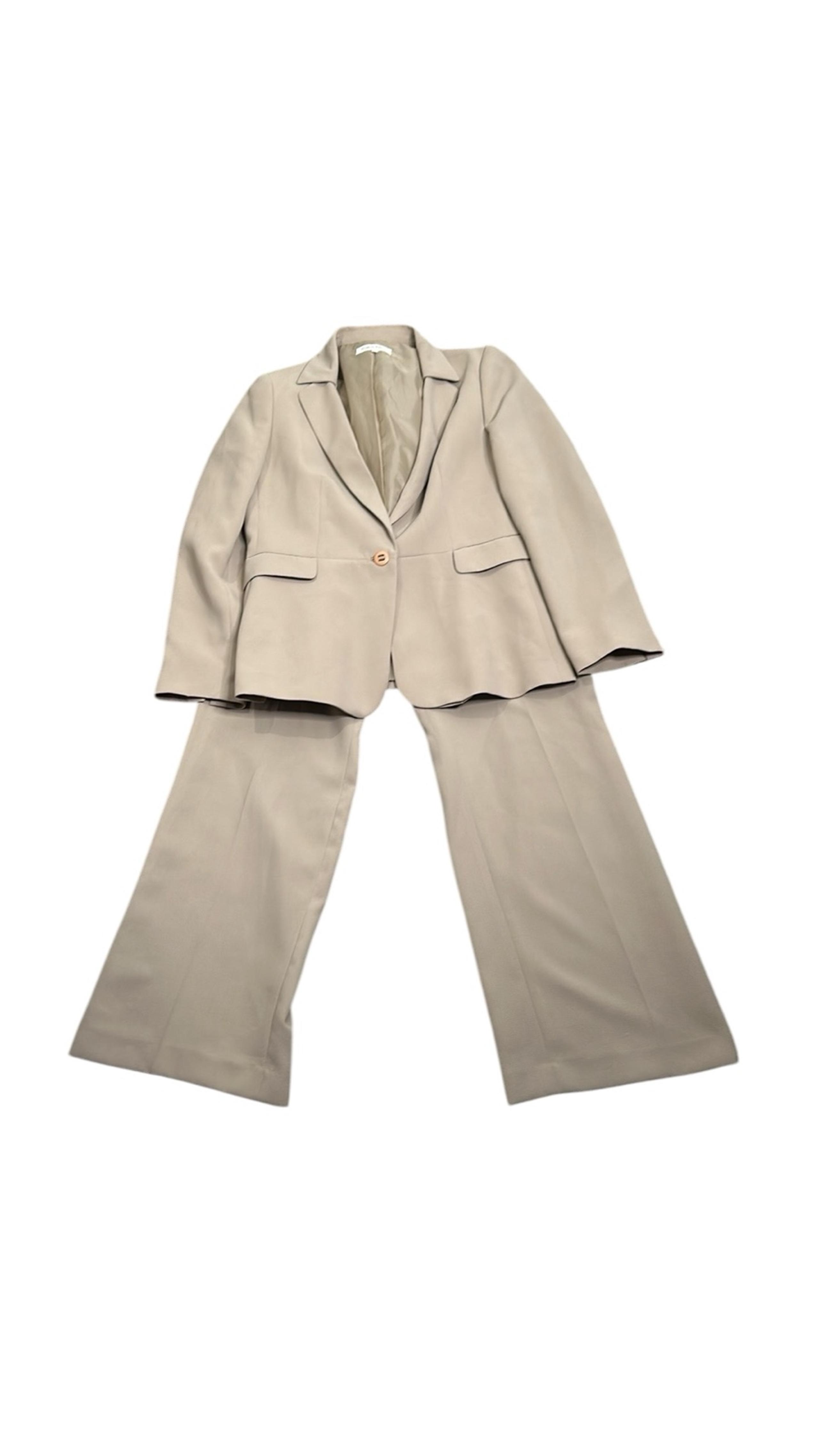 Calvin Klein beige wide leg single button pants suit size 12