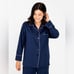 NWT Ettitude Sateen Ocean Blue Long Sleeve Button Down Pajama Shirt Top - Small