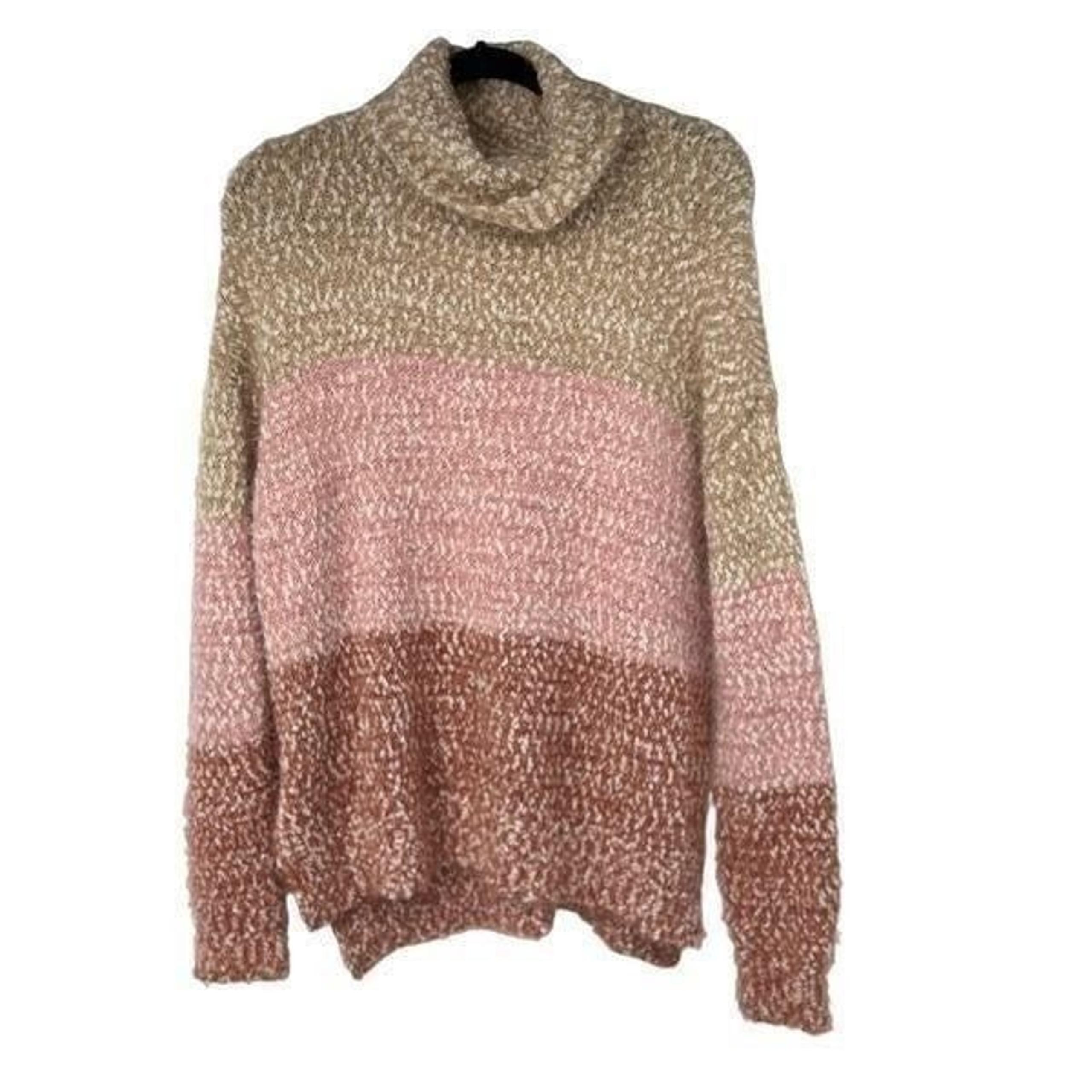 LC Conrad Tan Pink Color Block Scoop Neck Sweater