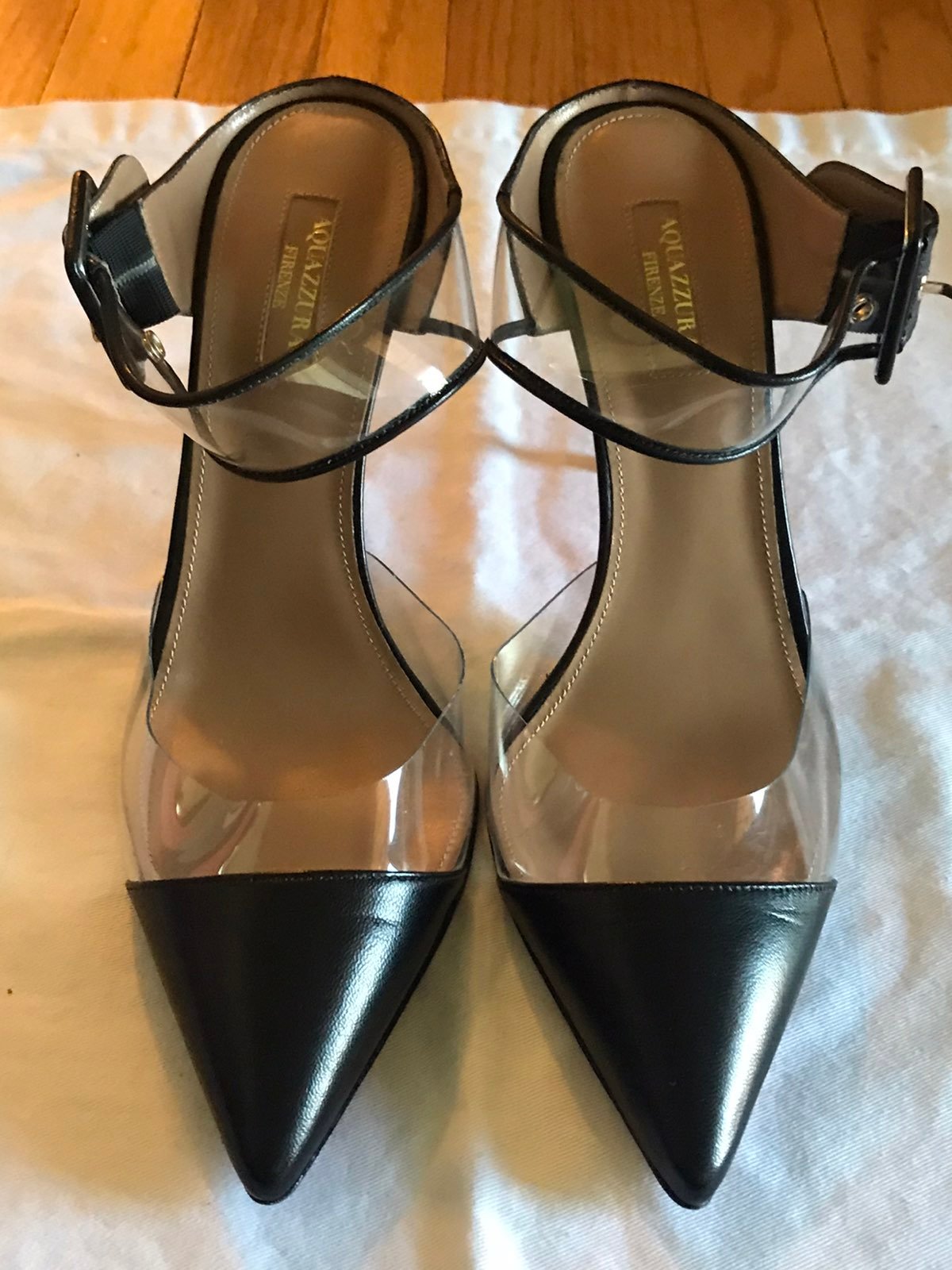 AQUAZZURA "OPIC" LEATHER &PVC CLEAR MULE