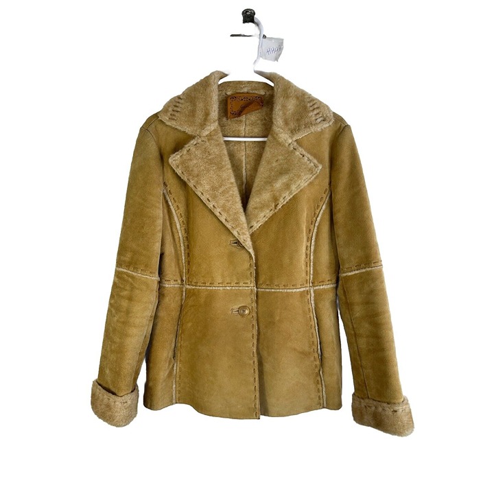 Vintage Y2K Womens Medium Suede Leather Shag Penny Lane Afghan Coat 70s Hippy