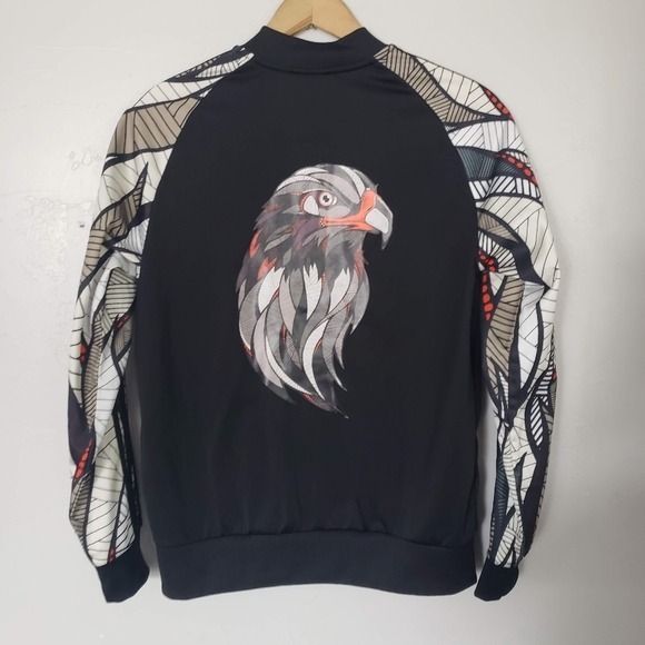 Adidas Kids Large 13/14 Black Jacket Full Zip Eagle Graphic White Orange