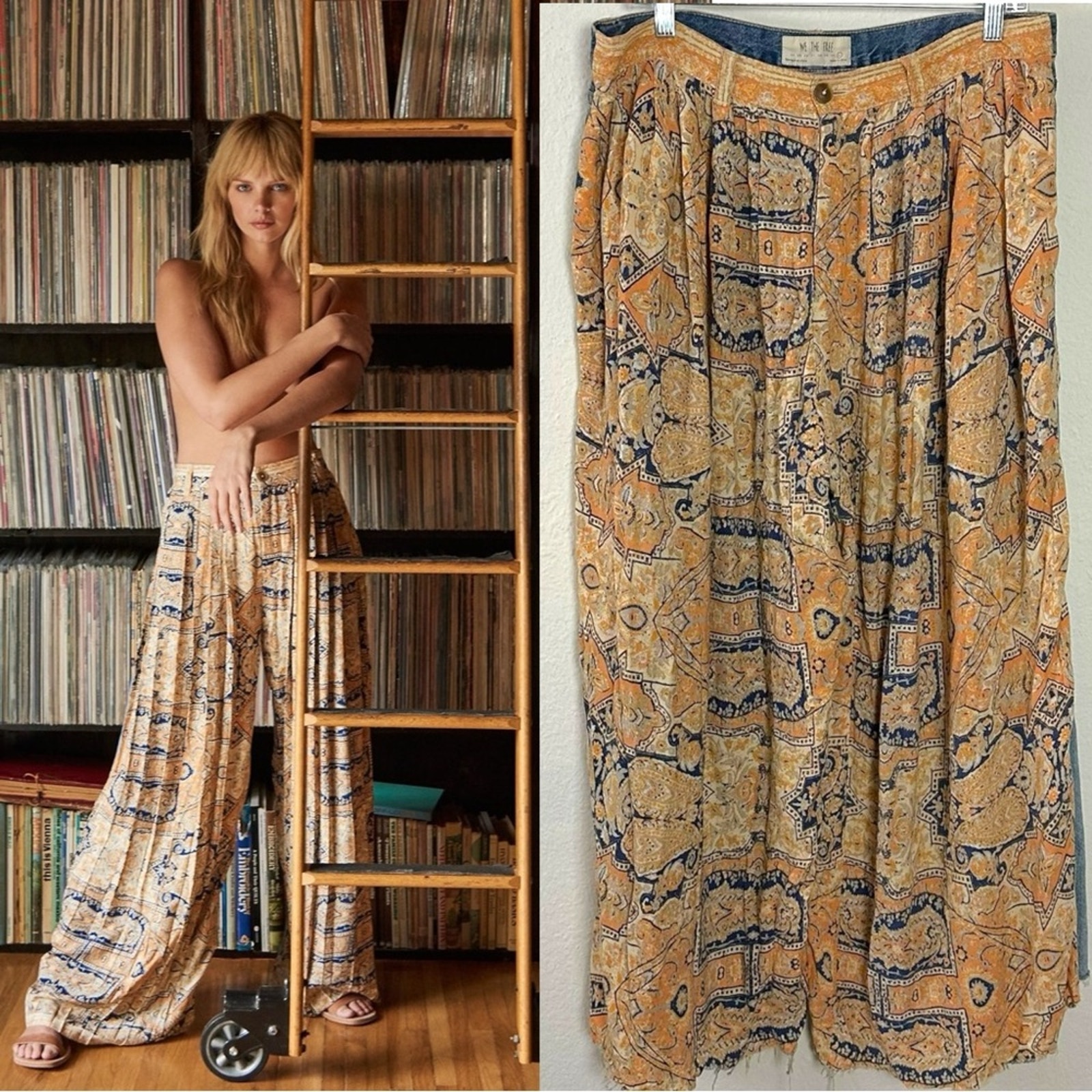 Free People Bohemian Retro 70s Wide Leg Jeans Size 31 Summer Hippie High Rise