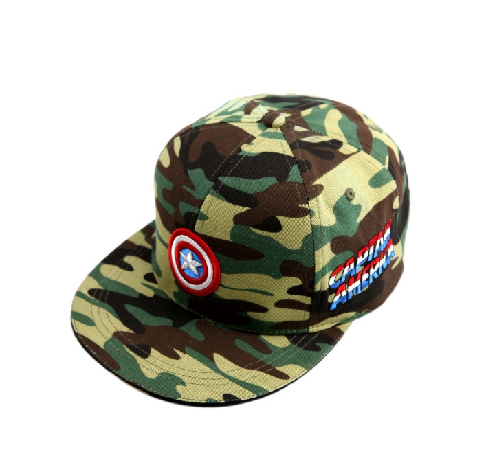 Snapback Hat with 3D Embroidery Flat Peak 6 Panel Camouflage Cotton Baseball Cap