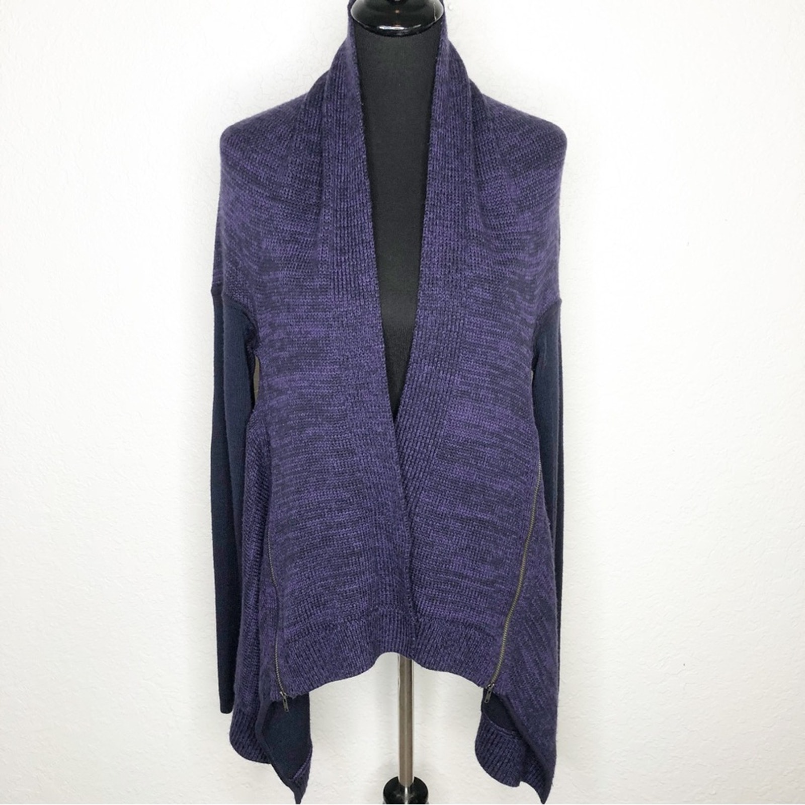 Lululemon Wrap It Up dark purple elbow patch side zip merino wool cardigan 8