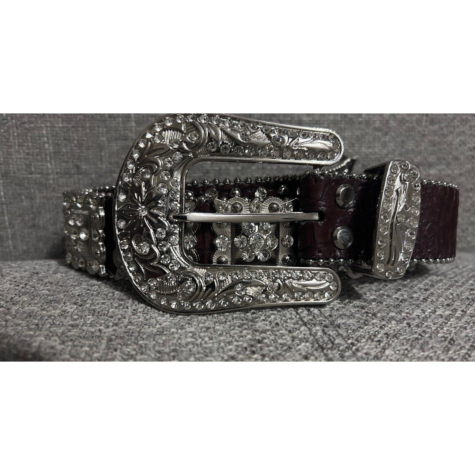 Nocona Cowgirl Belt Women Western Bling Brown/Rhinestone Horse Leather Medium 34