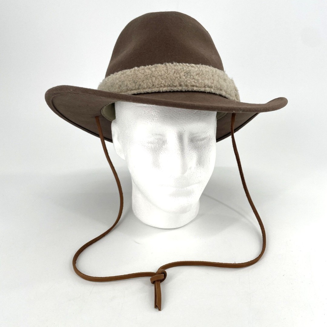 Dorfman Pacific Wool Felt Hat Brown XL Sherpa Hatband Leather Chin Strap Vintage