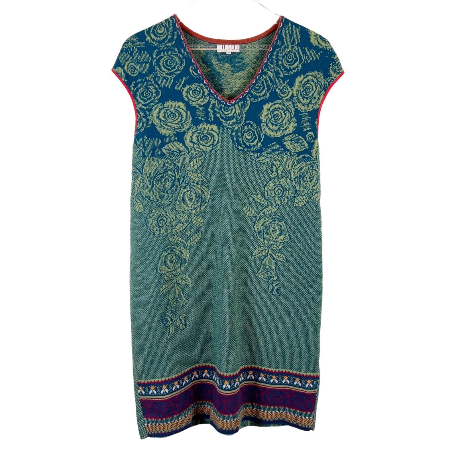 IVKO Vintage Floral Brocade Float Dress New Green Petrol Size 40