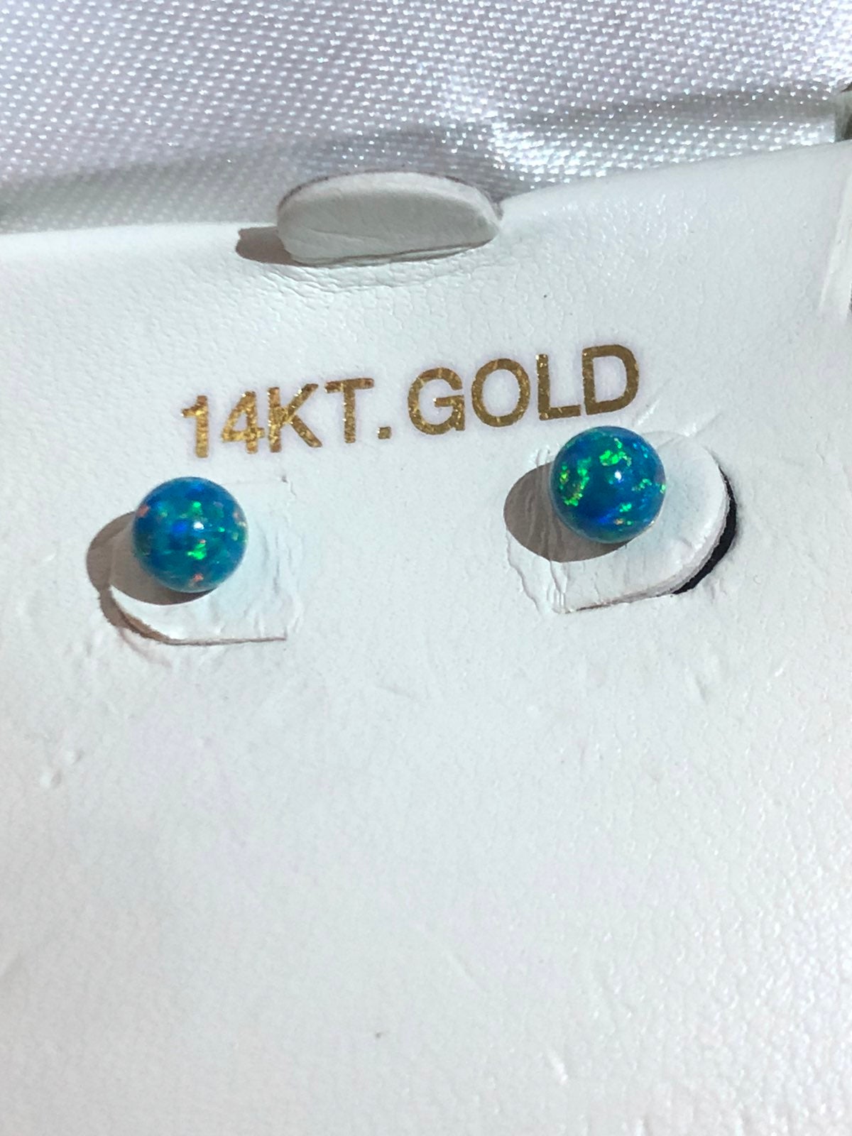 14K Solid Gold Authentic Blue Fire Opal 6MM Ball Studs