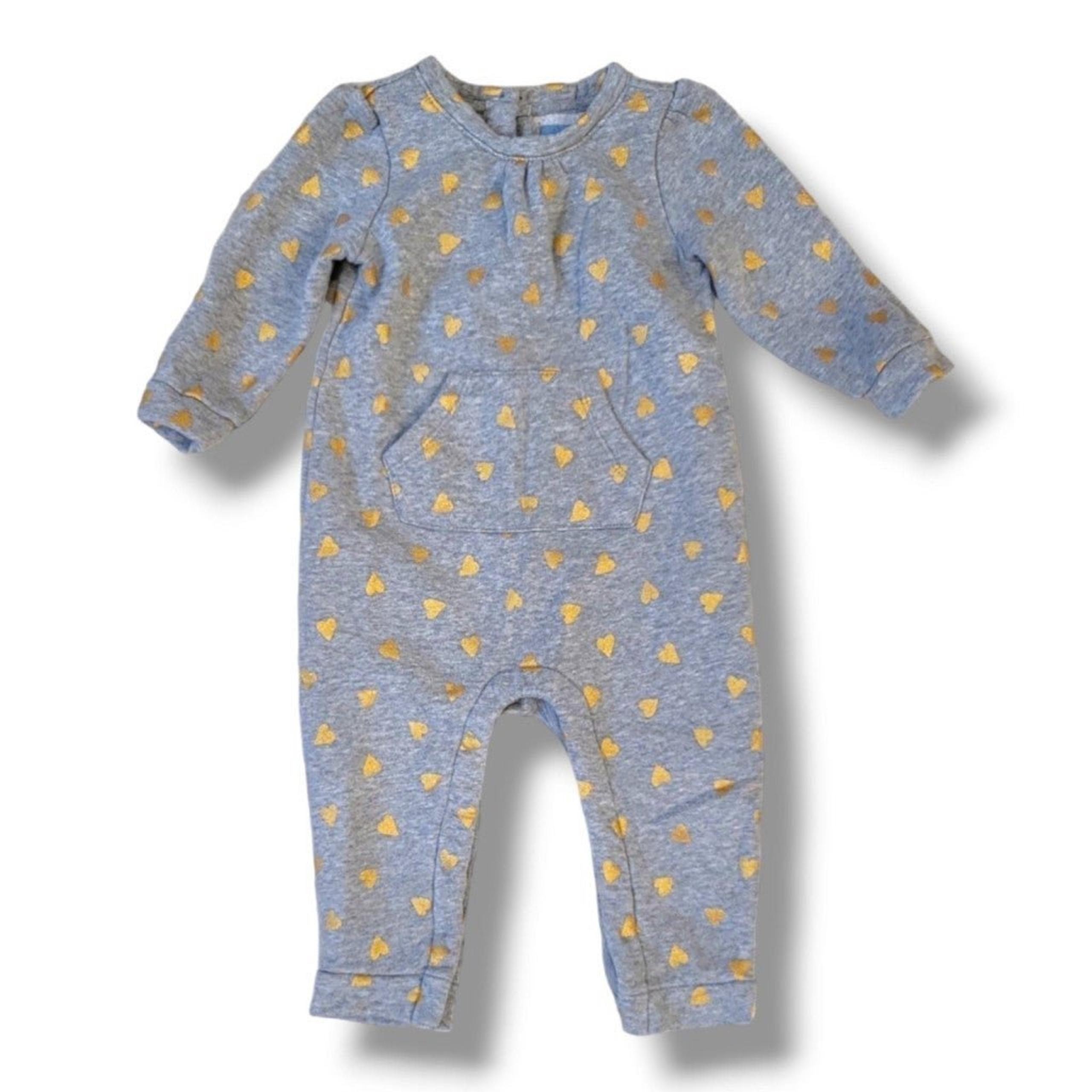 Gap Gray And Gold Hearts Sweatsuit Romper 2 Button Back - Size 12-18 Months