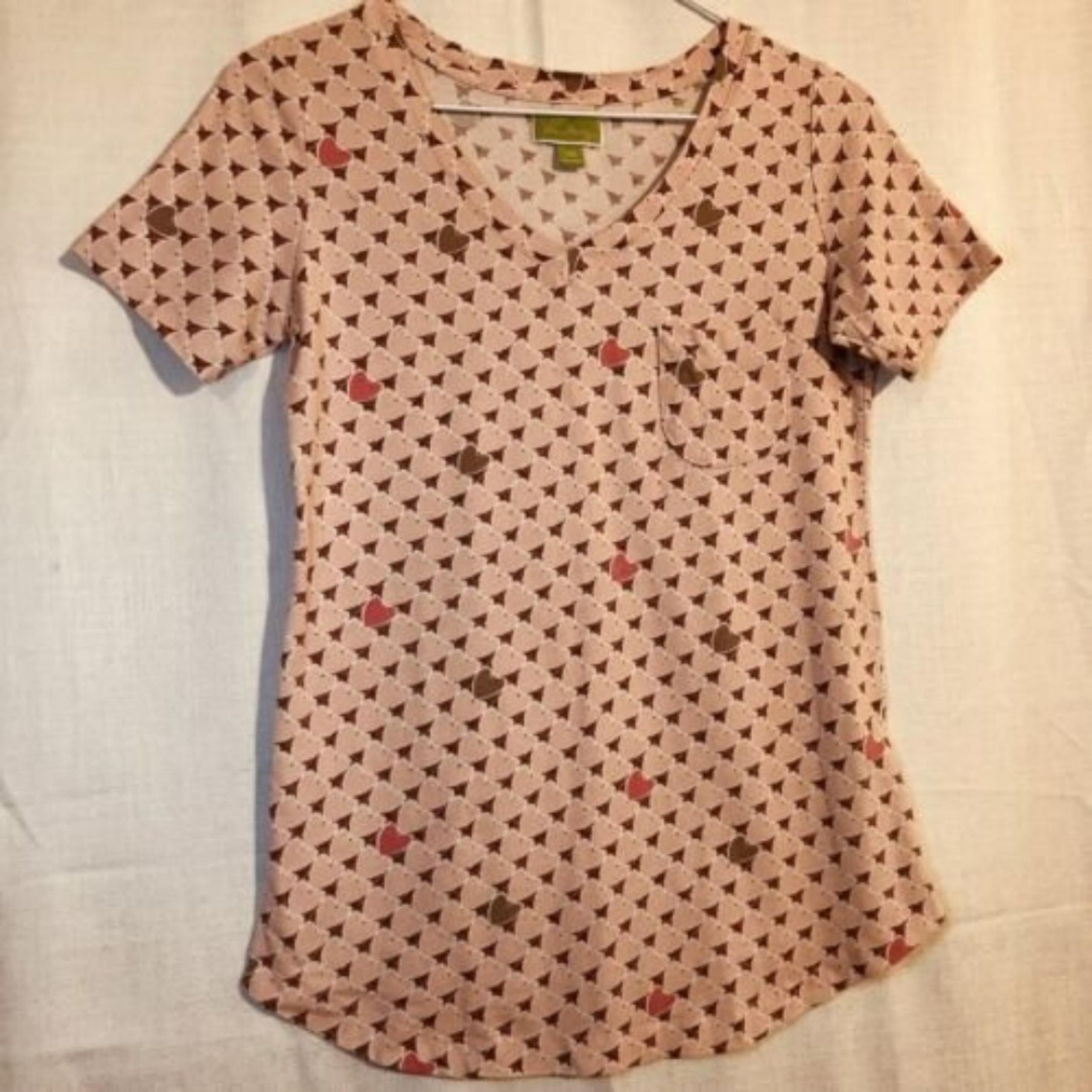 Vera Bradley Women’s Pink Hearts Soft Pajama PJ Top T-shirt Short Sleeve XS