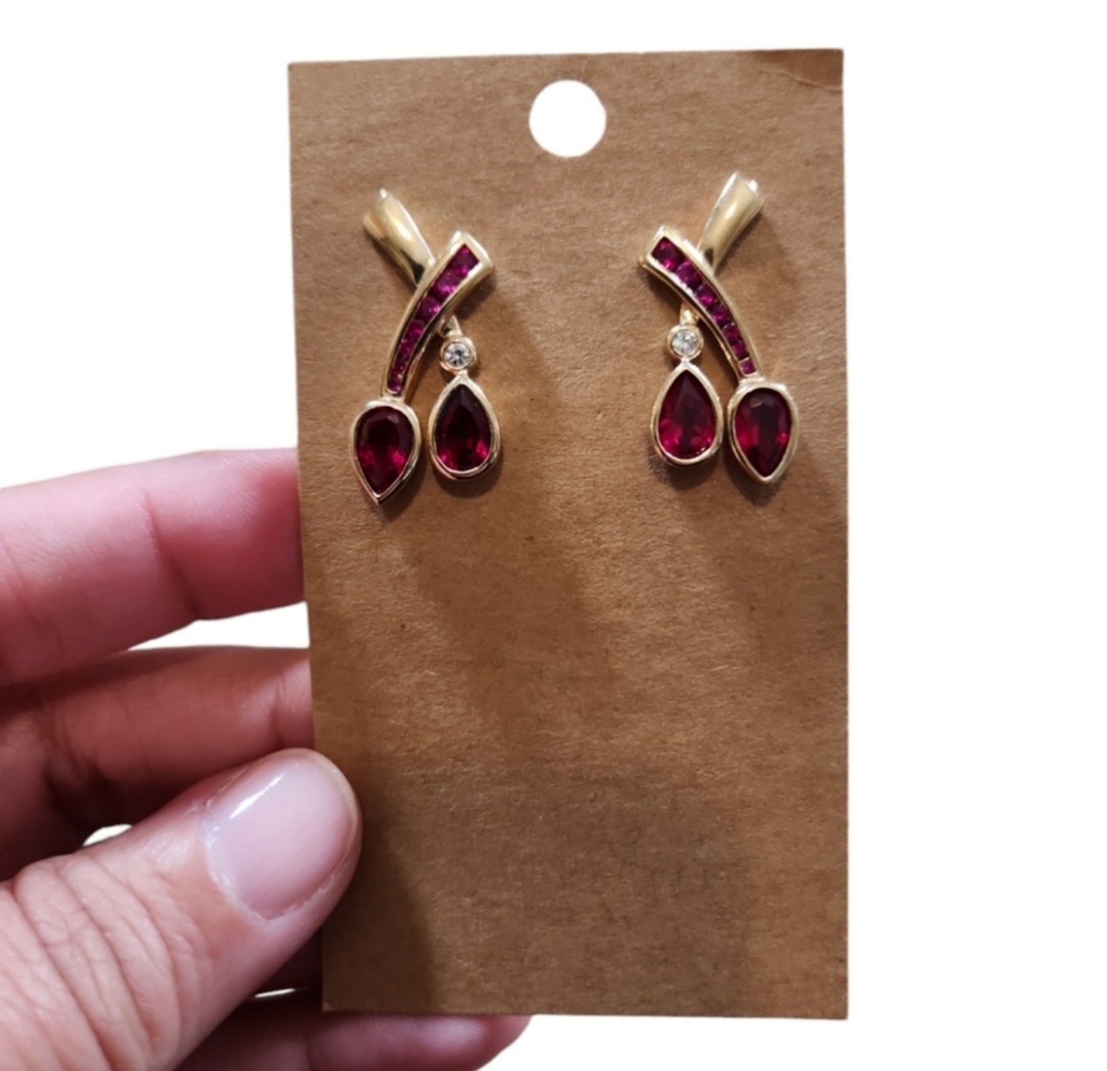 Ross Simon 18k Yellow Gold Sterling Silver Cherries Ruby CZ Lab Created Earrings