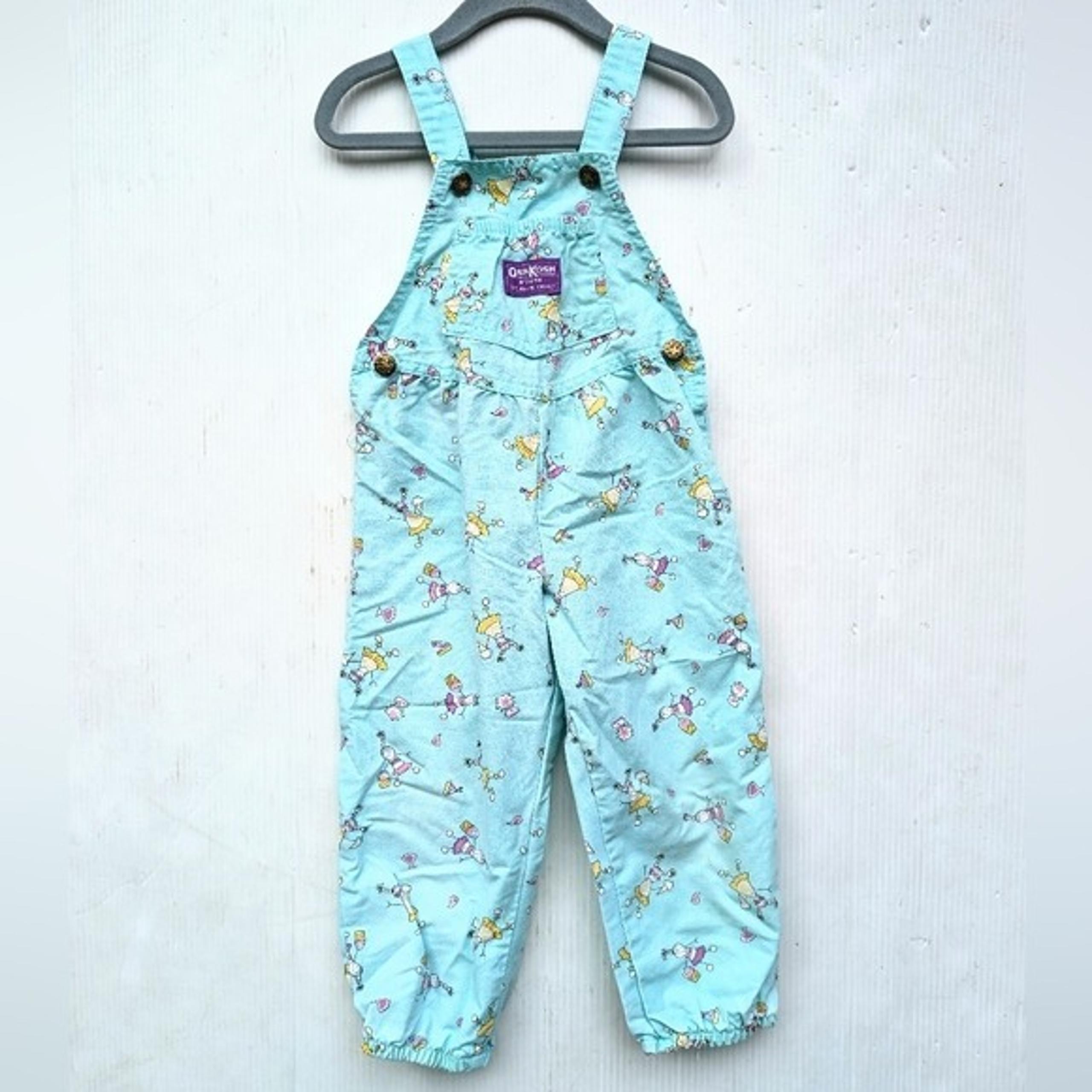Vintage OSHKOSH B'GOSH made in USA girl beach print bib overalls size 3t