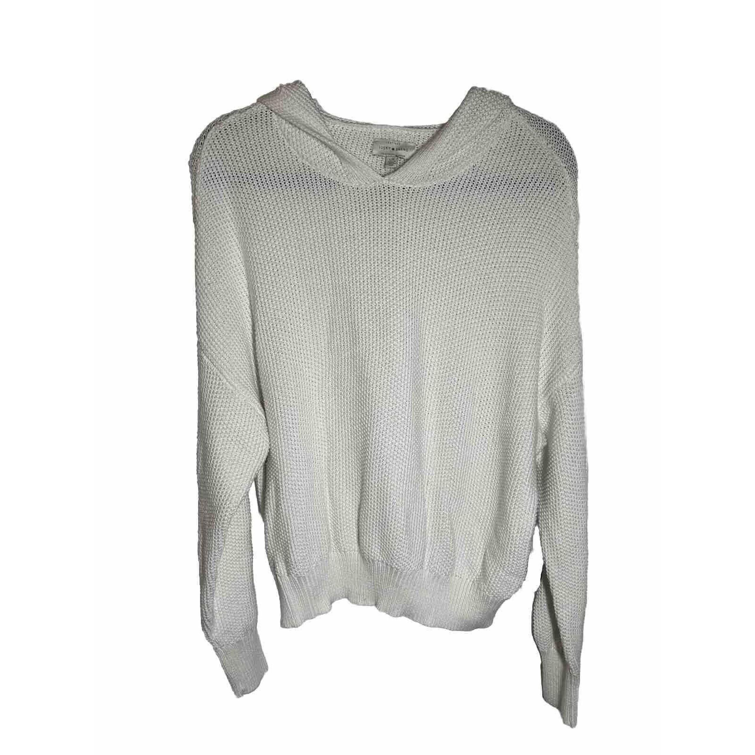 Lucky Brand Women’s Size L Hooded Knit Sweater White NWT