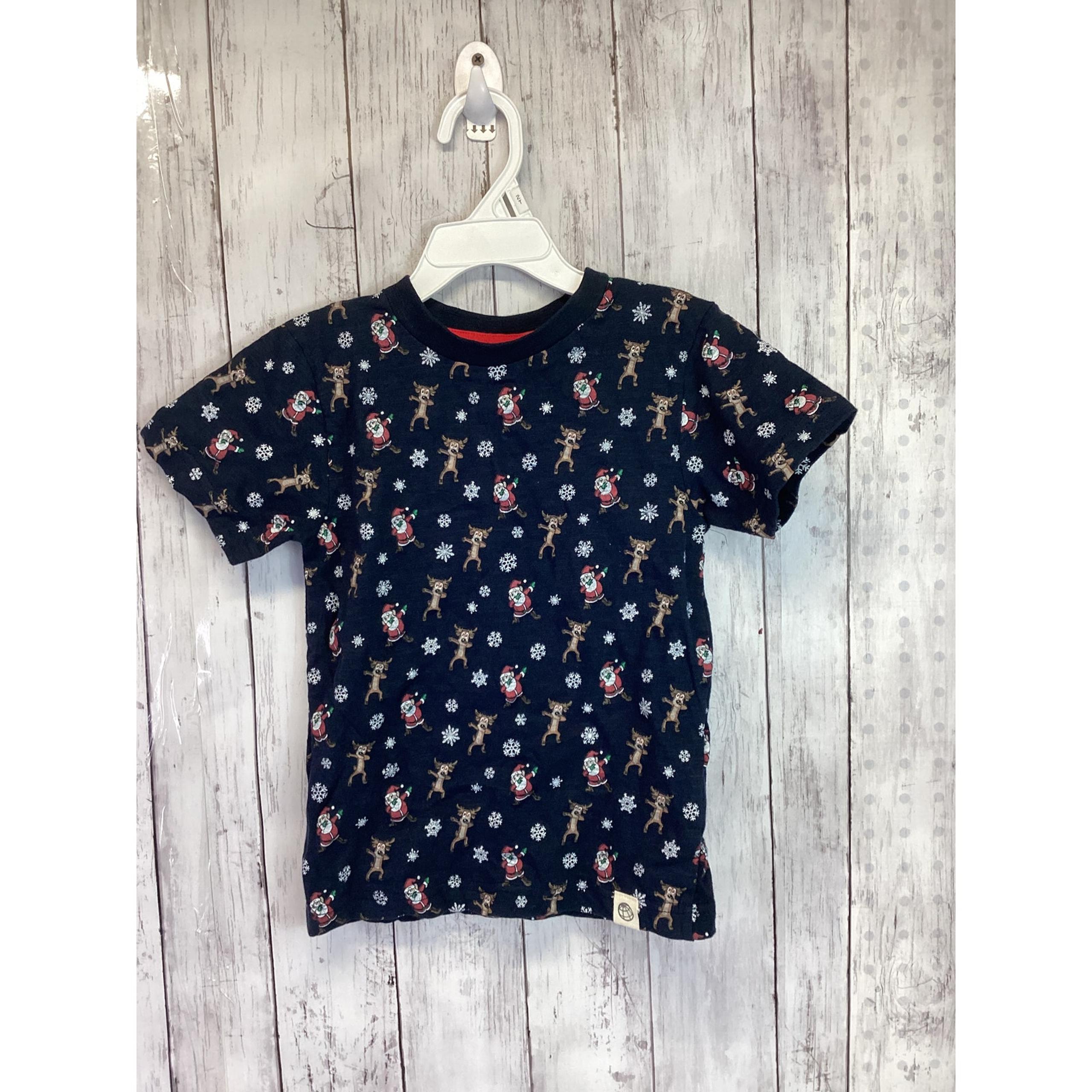 Free Planet T-shirt Kids Boys Navy Blue Christmas Graphic Print Cotton Sz Medium