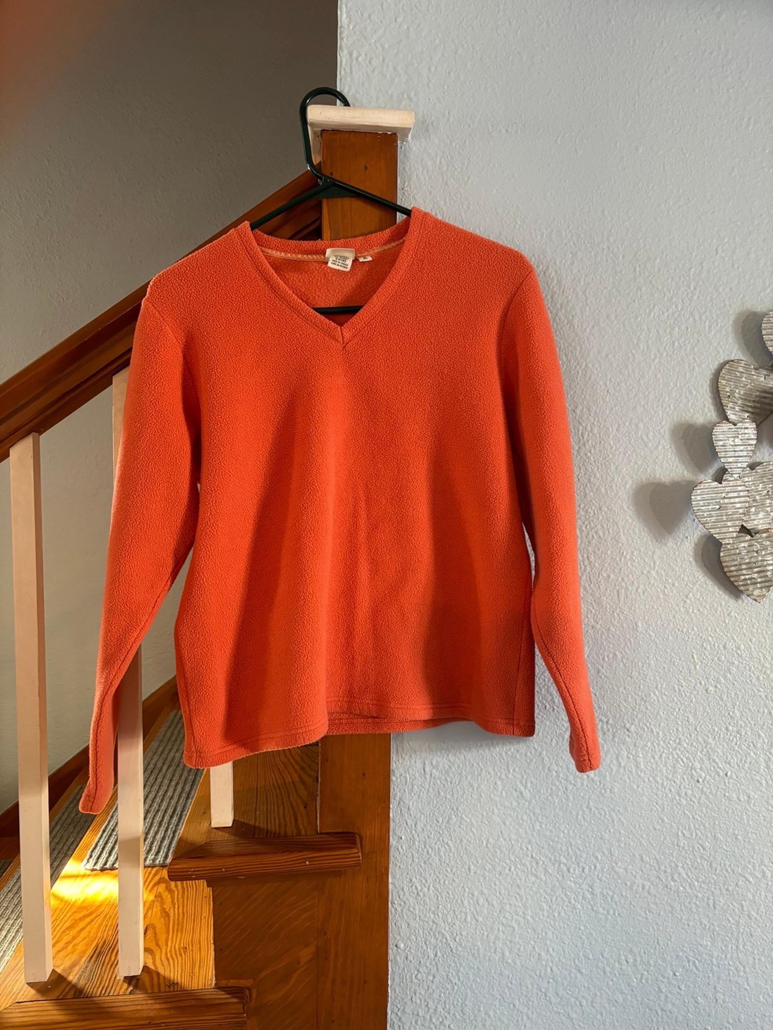 Vintage Y2K ll bean pullover v neck polar fleece sweater orange pink medium