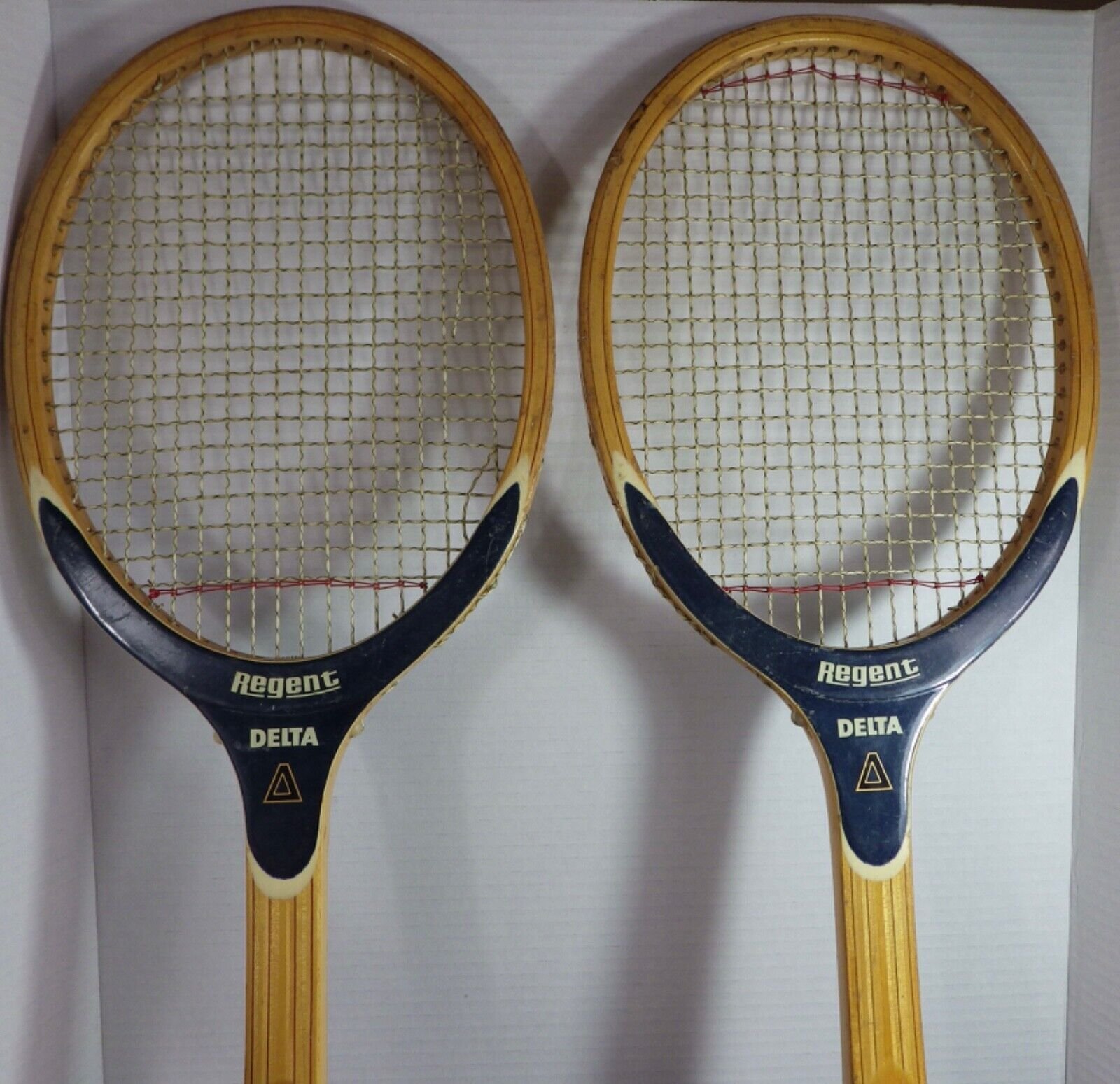 Two Vintage Regent Delta Wooden Tennis Racquets Wall Art String Intact