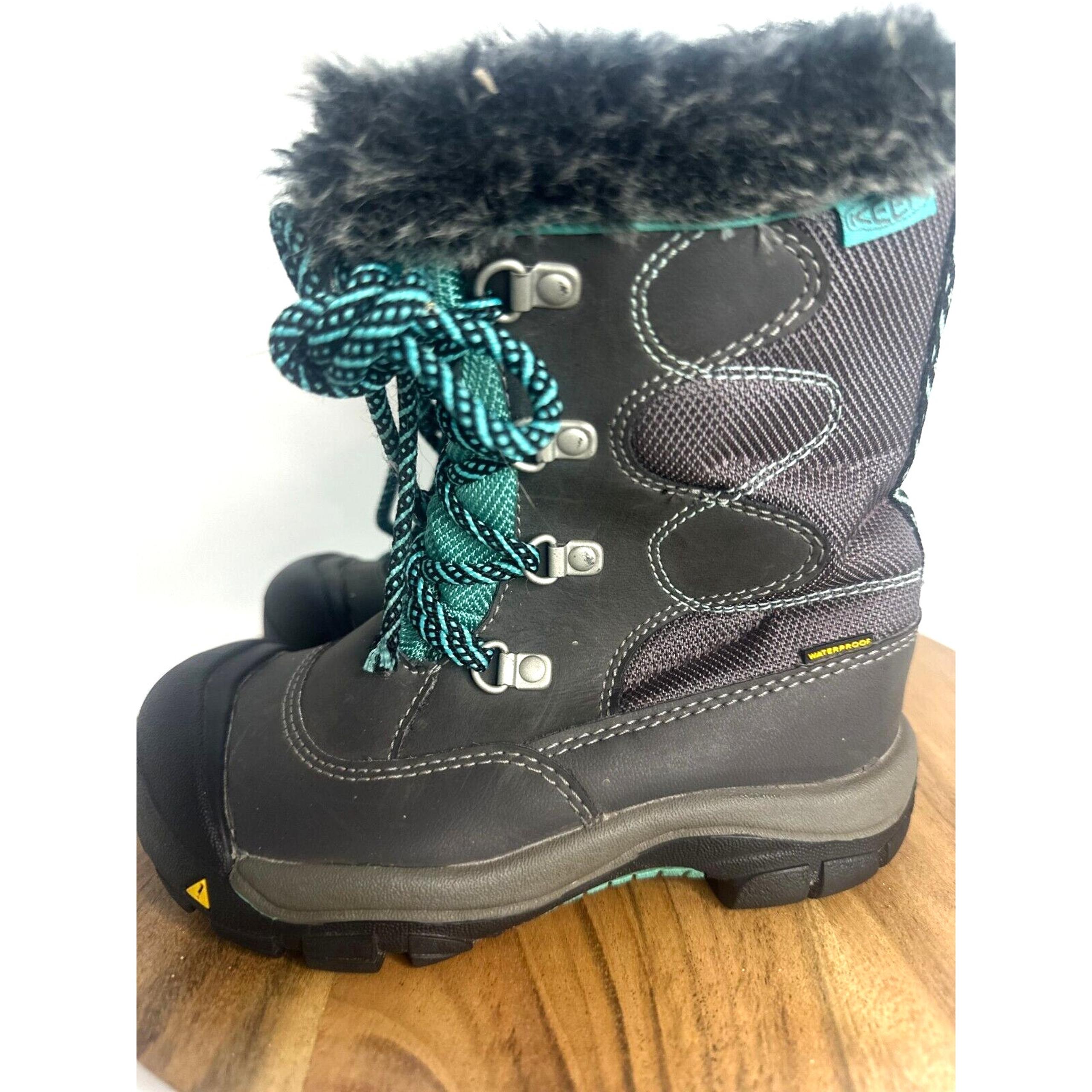 Keen Boots Size 11 Youth Winter Faux Fur Lined Speed Lace Waterproof Gray Teal