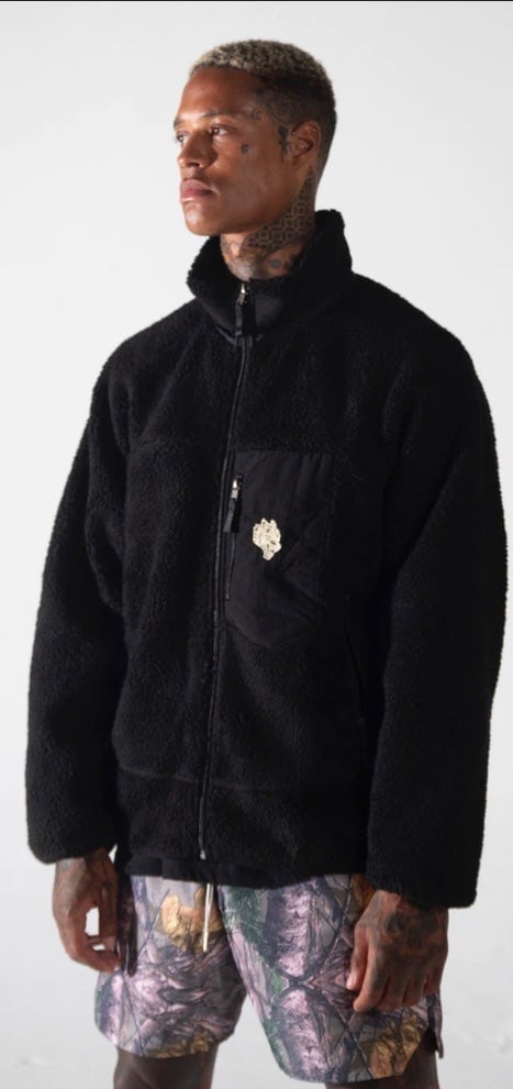 New Darc Sport WOLVES Black Sherpa Lone Pine Jacket Sz L
