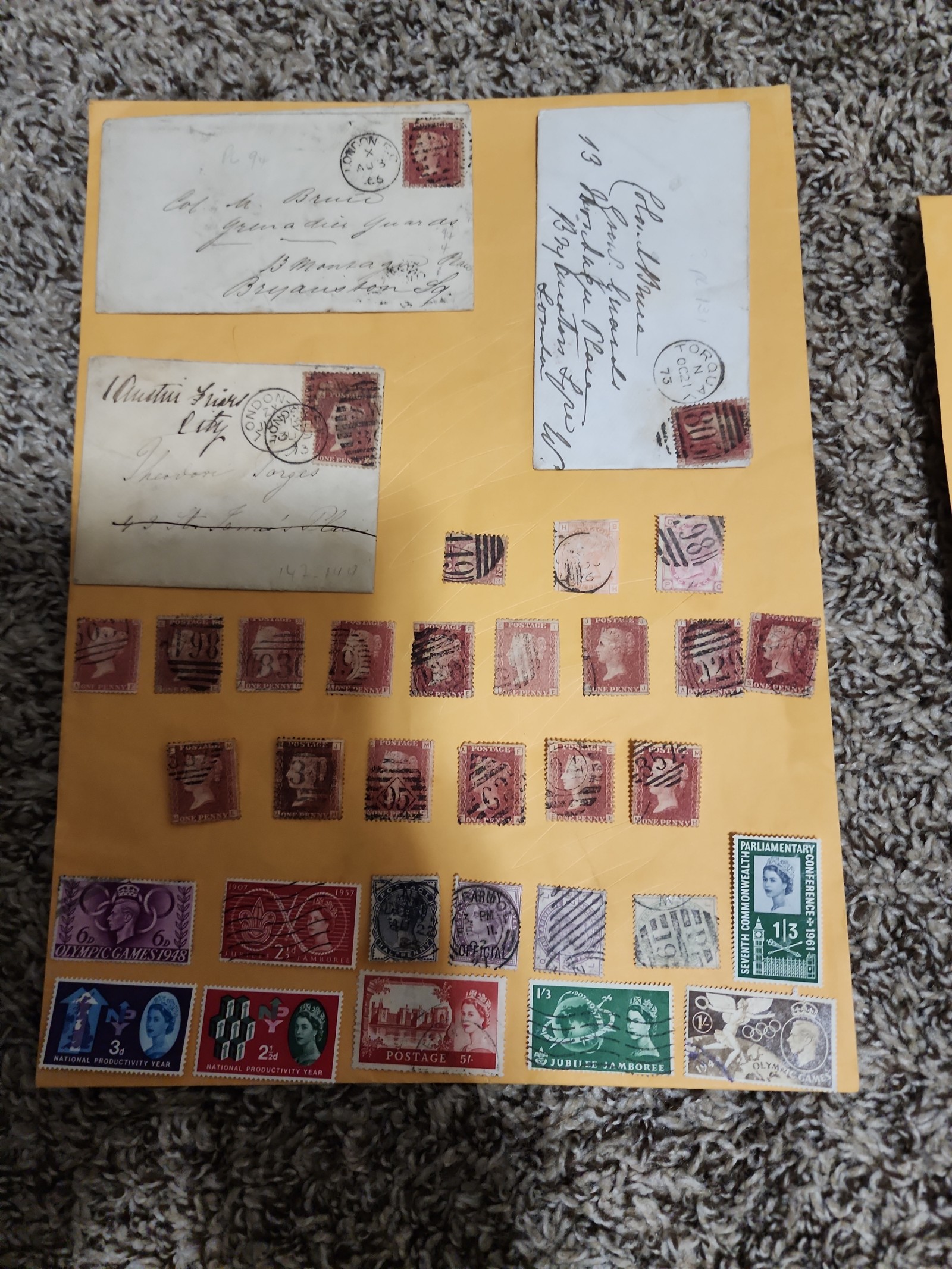 1 sheet Good Value Red peney envelope and stamps lot XMO 009
