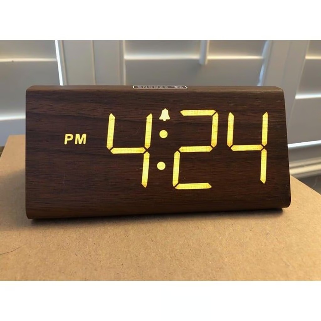 Wooden Digital Alarm Clocks for Bedrooms - Electric Desk Clock with Large Number