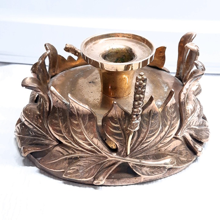 Vintage Chapman candlestick holder hurricane brass leaves candle ornate regency