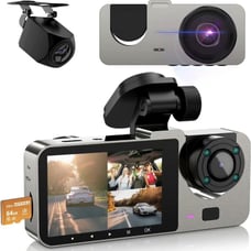 3 Channel Dash Cam Front and Rear Inside, 64GB Free SD Card, 1080P Dash Camera