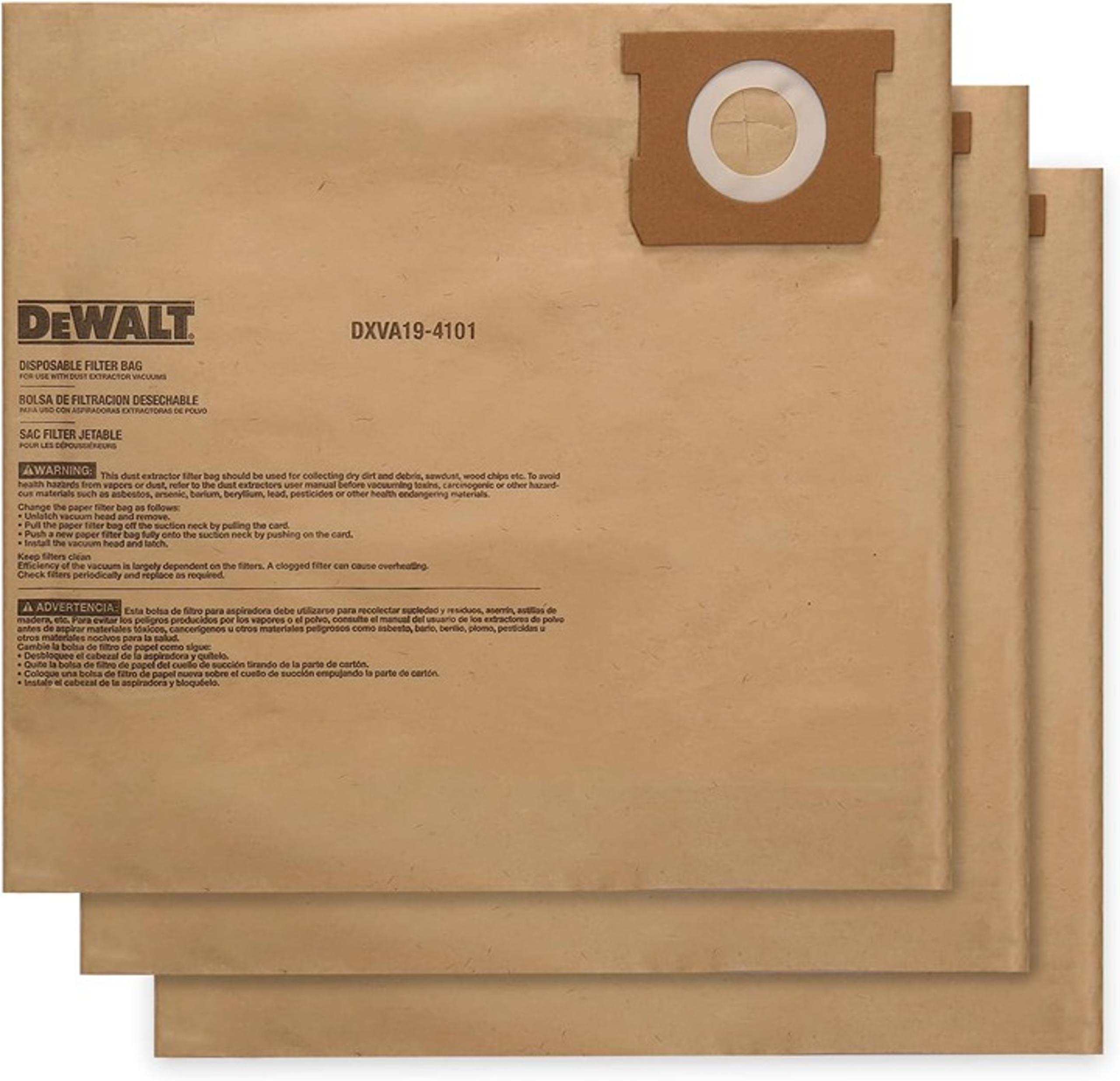 DEWALT DXVA19-4101 Disposable Dust Bags, 6-10 Gallon, 3-Pack, Powerful Filtratio