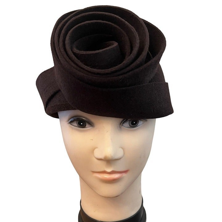 DIVA Ladies Brown Rabbit Hair Pillbox Hat Round Circle Flower Ribbon Hat Russia