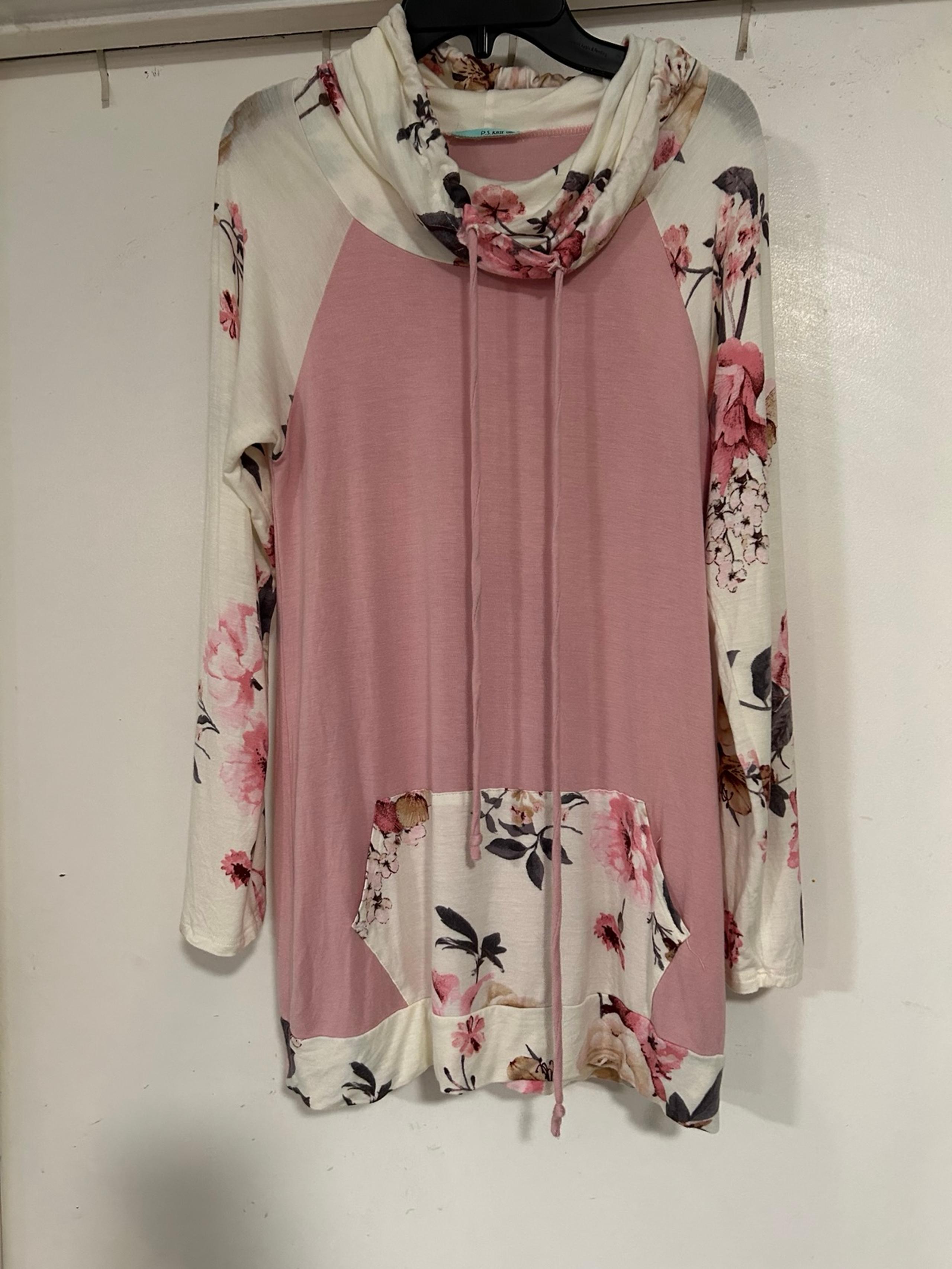 Pink Lily Floral Cowl Neck Tunic Blouse Size S