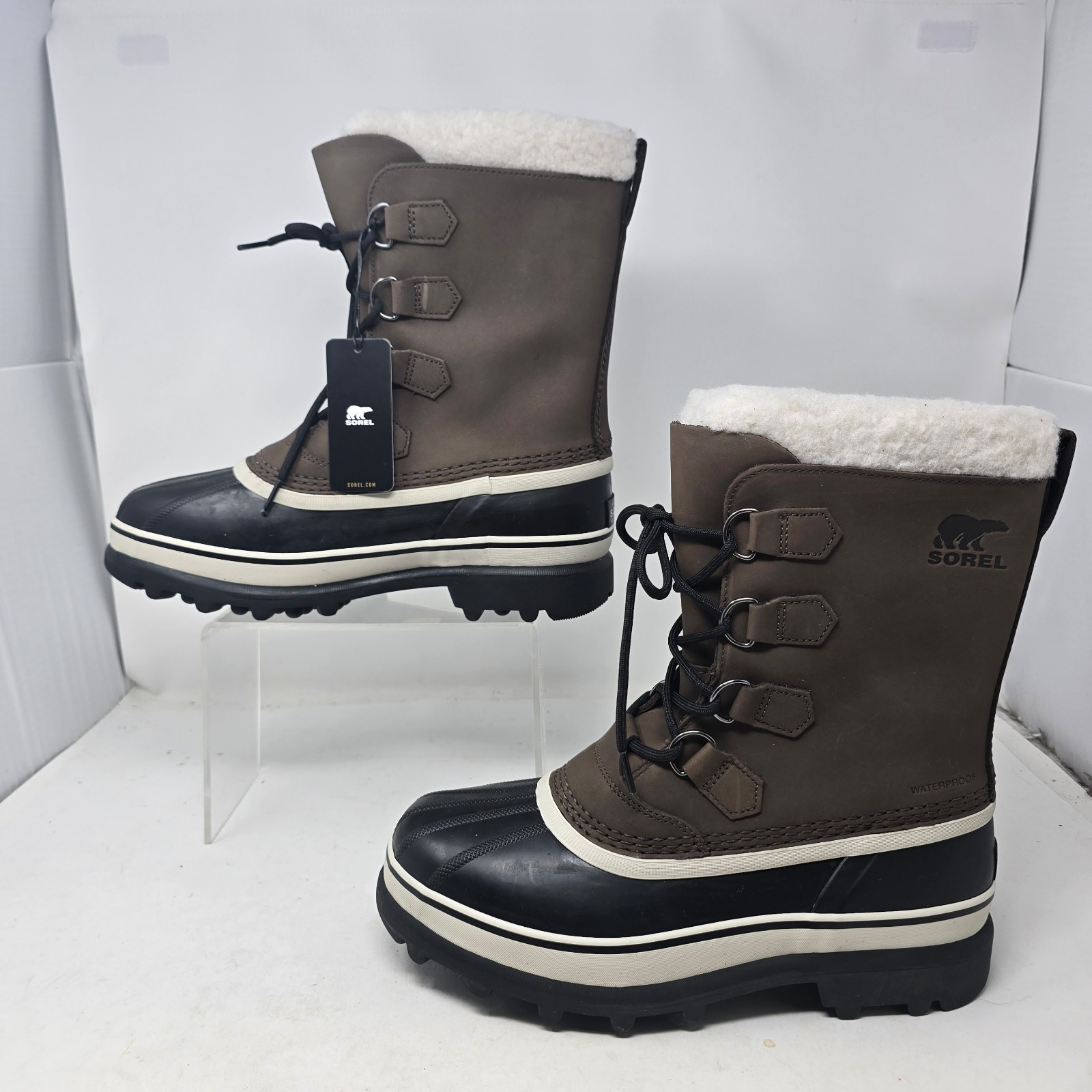 Sorel Mens 9 Dark Brown Bruno Leather Waterproof Caribou Snow Boots
