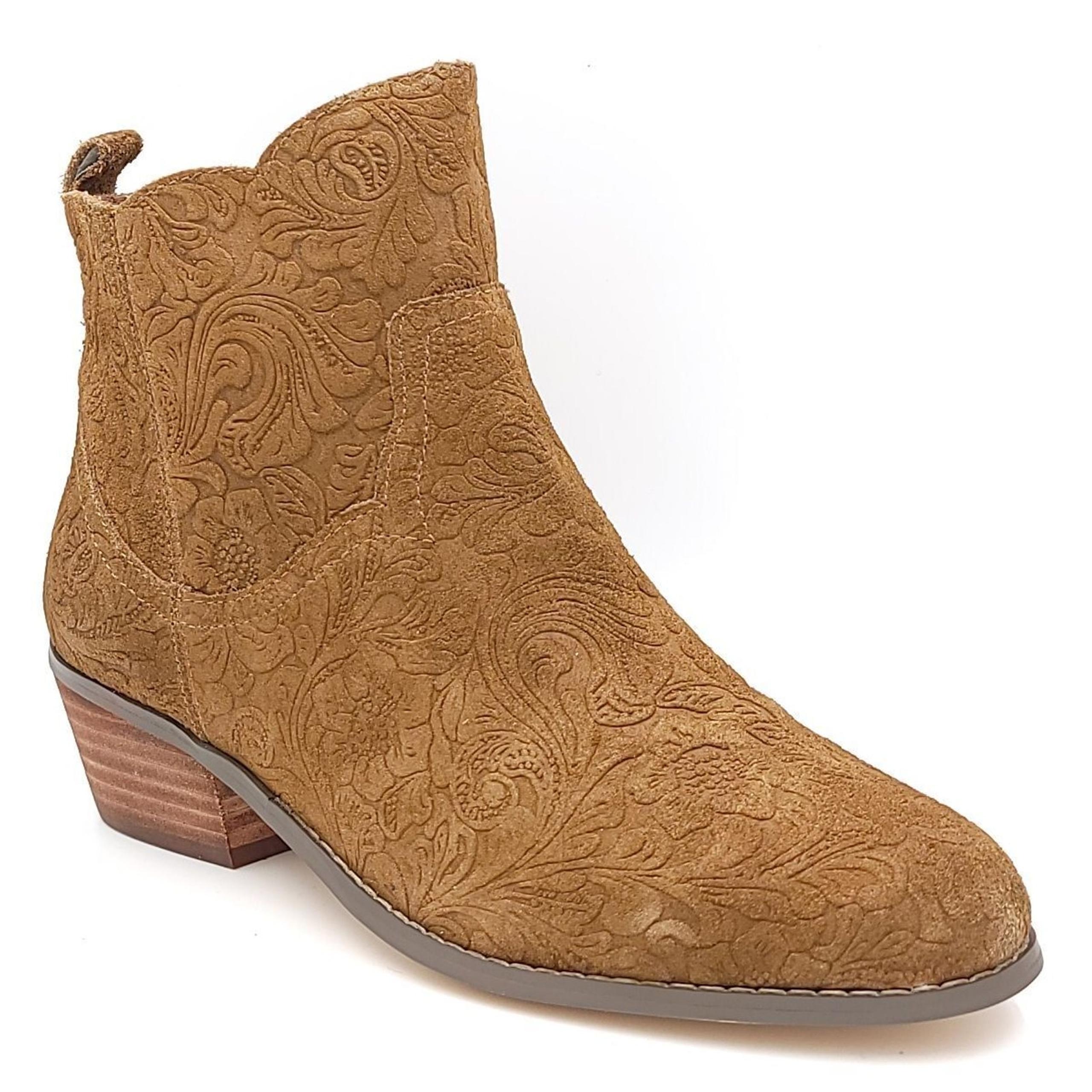 Yellow Box Women Western Ankle Bootie Emboss 40470 Size US 8.5M Chestnut Floral
