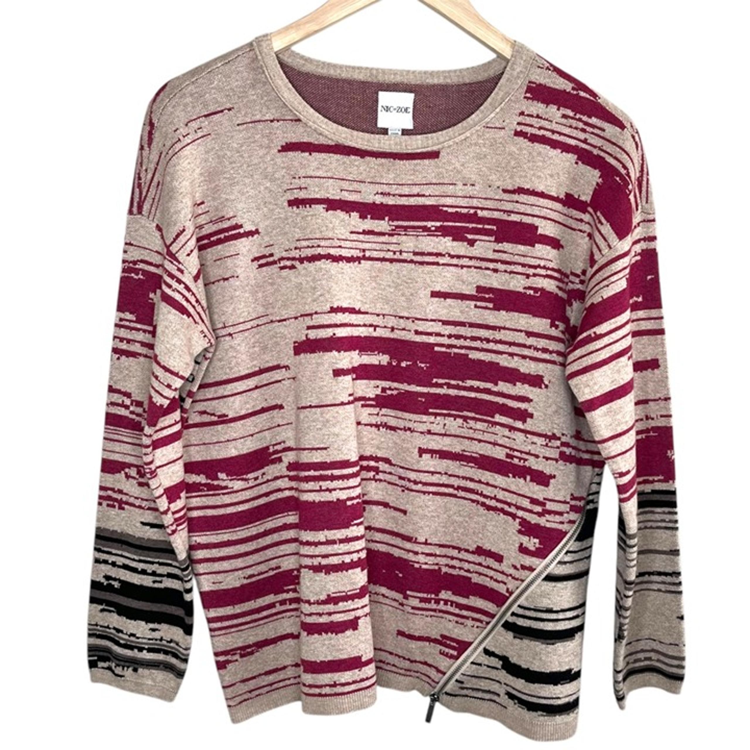 Nic+Zoe Womens Crew Neck MultiColor Knit Pullover Sweater PM
