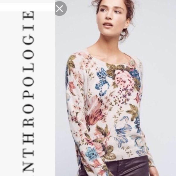ANTHRO Angel Of The North lambs wool floral print sweater XS