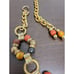 Vintage Chain Belt Gold Tone Lucite Bead Accent Earth Tones 37 inch Adjustable