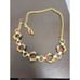 Vintage Chain Belt Gold Tone Lucite Bead Accent Earth Tones 37 inch Adjustable