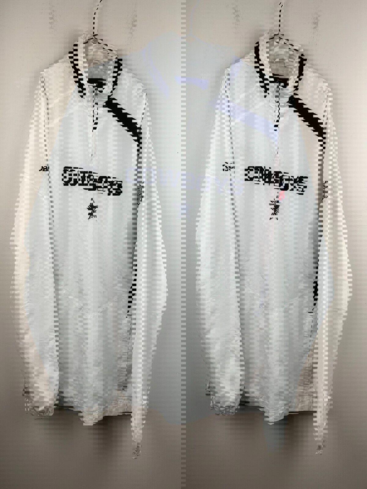 NFL Dallas Cowboys Jacket Mens M White Blue Pullover Windbreaker Reebok