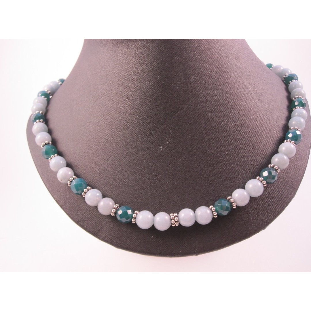 Necklace & Earrings Green gemstones with Bali Silver