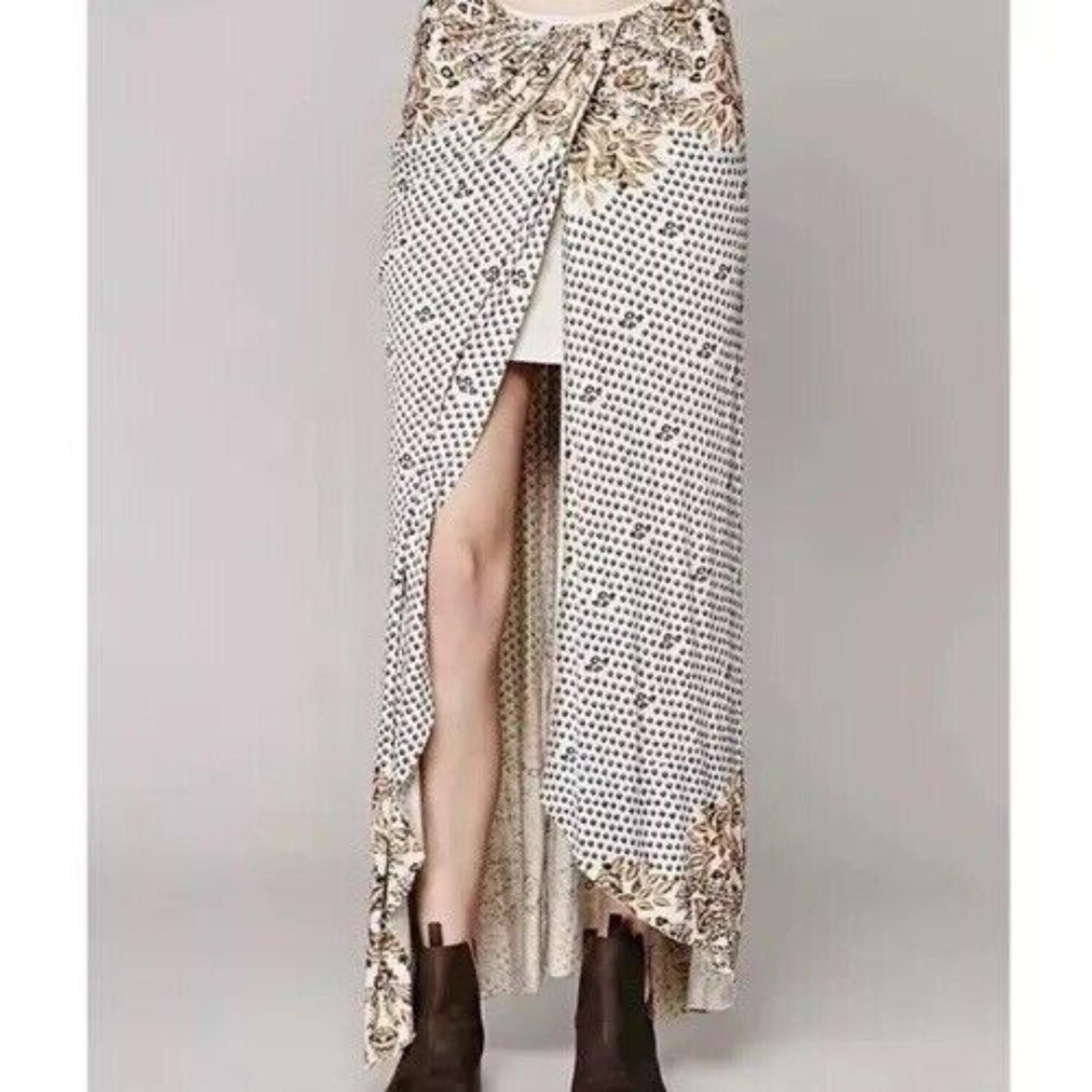 Free People Skirt Womens Medium Column Print Maxi Cream Split Faux Boho Western