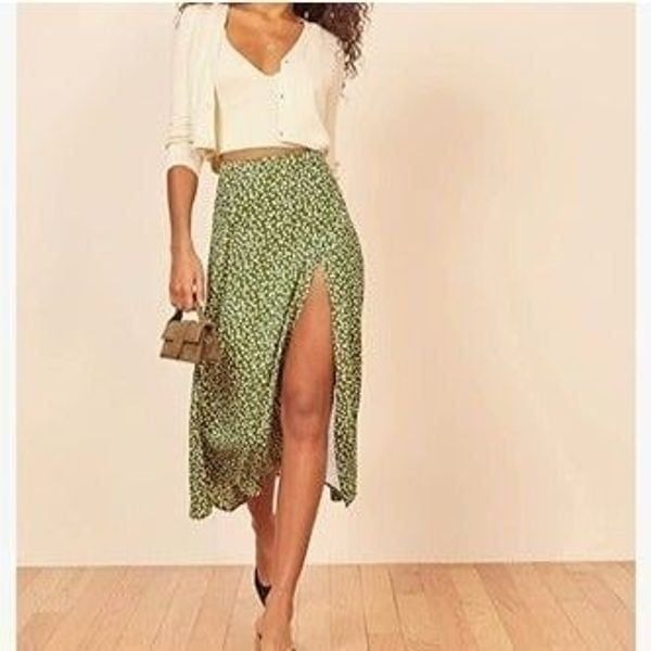 Boho High Waist A-Line Slit Midi Skirt