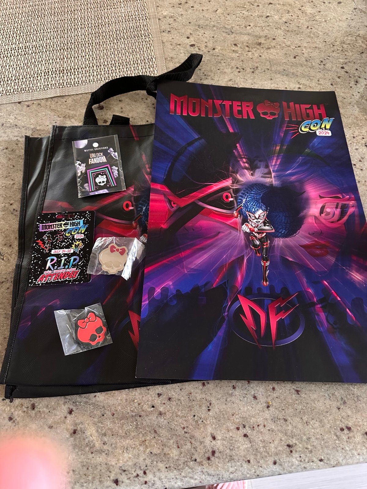 Monster High Ghoulia Yelps Deadfast SDCC 2024 pin Tote Bag poster