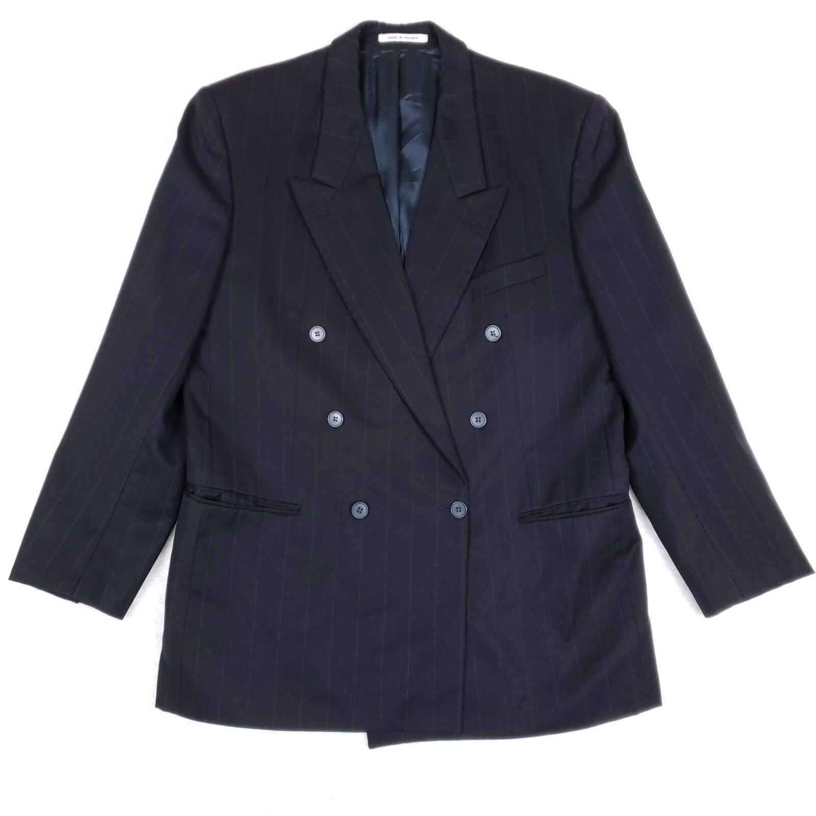 Yves Saint Laurent Blazer 42L Navy Pinstripe Wool Double Breasted Made France