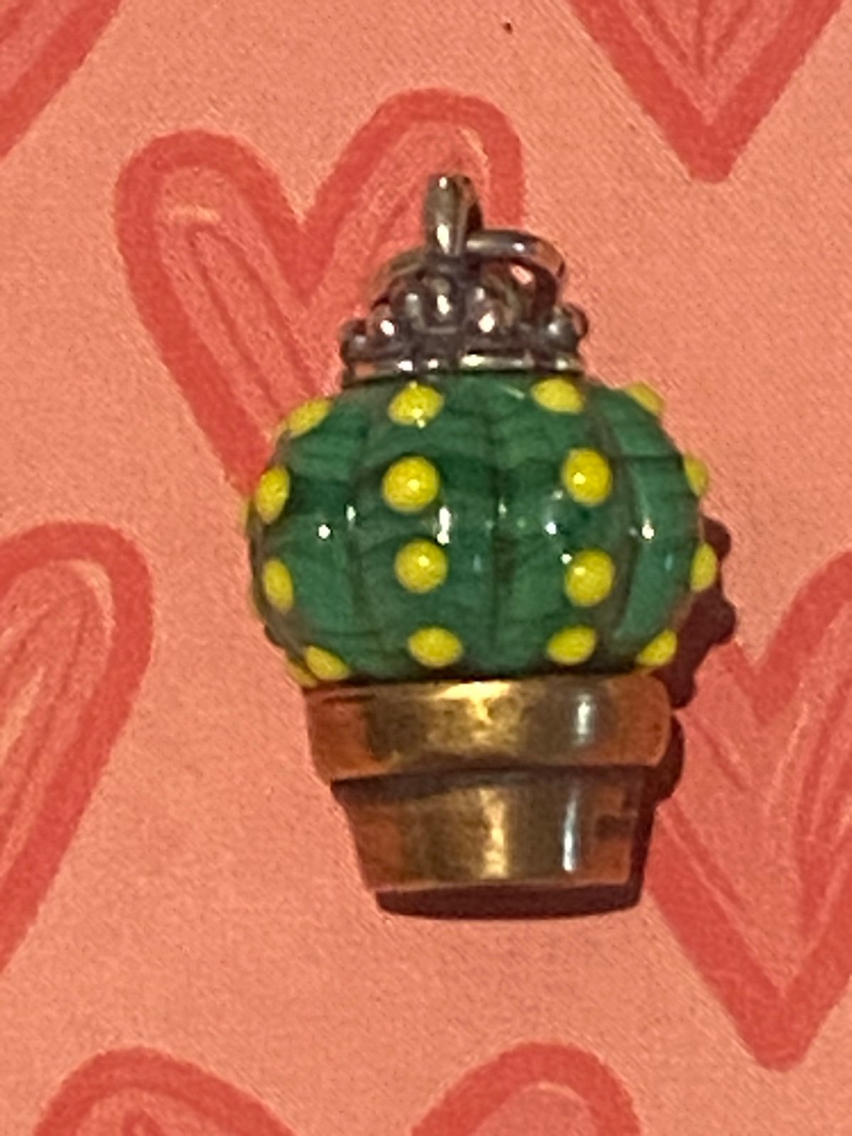 Retired James Avery Glass Art Cactus with Bronze Finial Charm