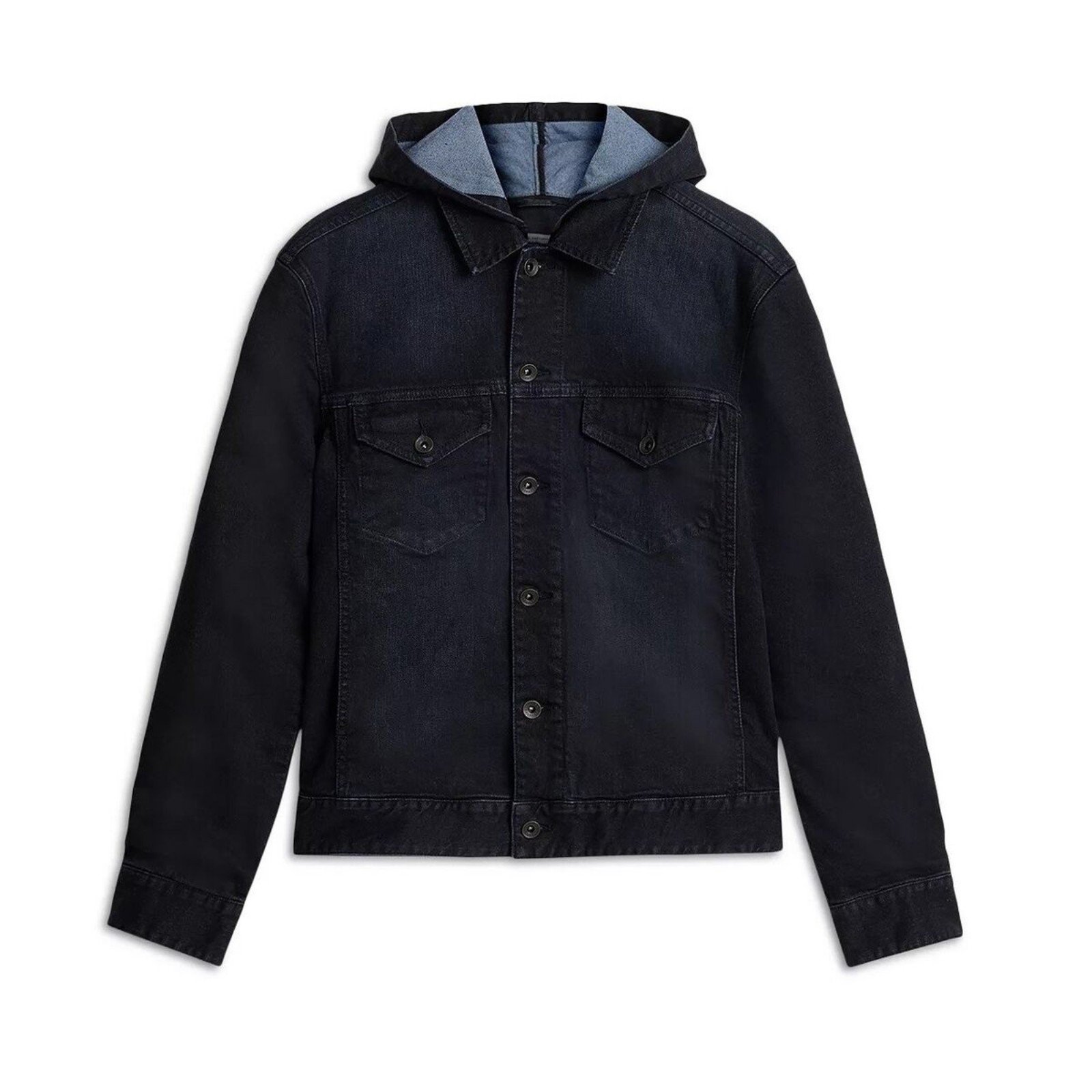 John Varvatos Collection Tyler Trucker Jacket Removable Hoodie EU 46 Blue Black