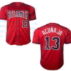 Ronald Acuna Jr. Autographed Red Atlanta Custom Baseball Jersey JSA